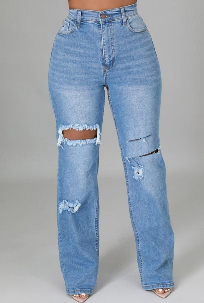 Dream Denim Ripped Straight Jeans