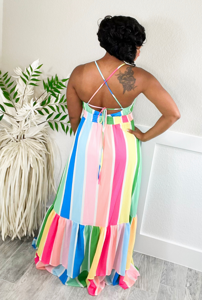 Over The Rainbow - Multicolor Pinstripe Dress